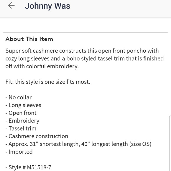 SOLD ON E$ B A Y **Johnny Was โ Cashmere Poncho - Picture 8 of 8